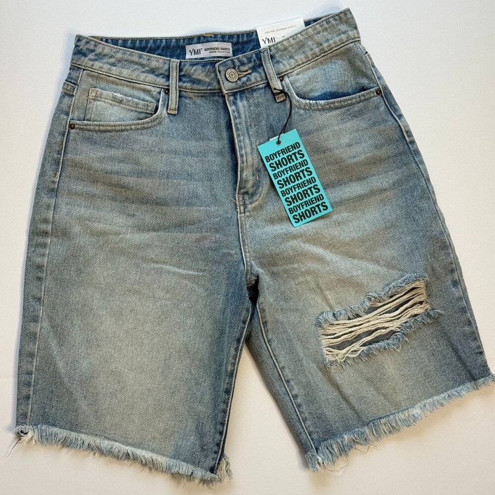 YMI High Waist Distressed Boyfriend  Denim Jean Shorts Size 9 / 29 NWT